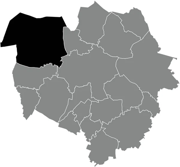 ベルギーのMonsの灰色の行政地図の中のGhlin地区の黒いフラットブランクハイライトされた場所マップ — ストックベクタ