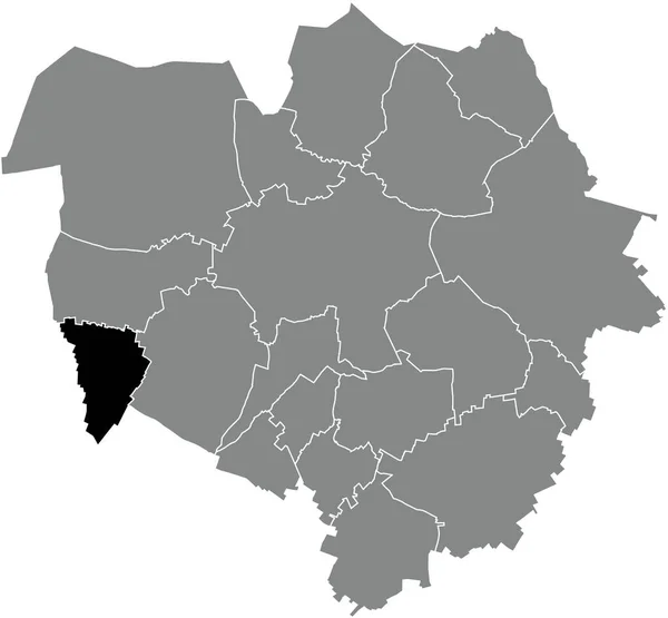 ベルギーのMonsの灰色の行政地図の中のFlnu地区の黒いフラットブランクハイライトされた場所マップ — ストックベクタ