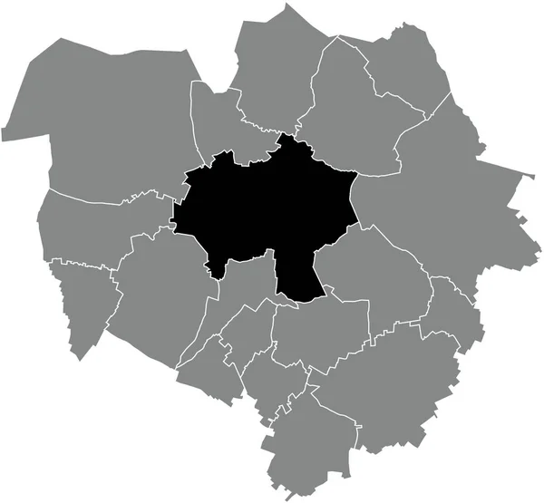 比利时Mons灰色行政地图内Mons District的黑色平面突出显示空白位置图 — 图库矢量图片
