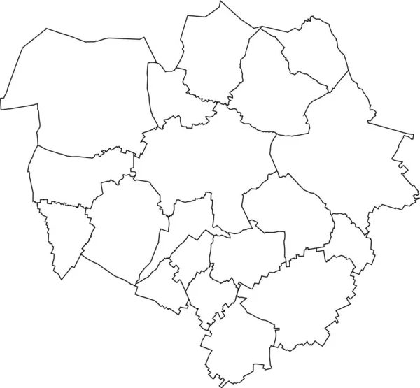 比利时Mons白色扁平矢量行政地图及其各区的黑色边界线 — 图库矢量图片