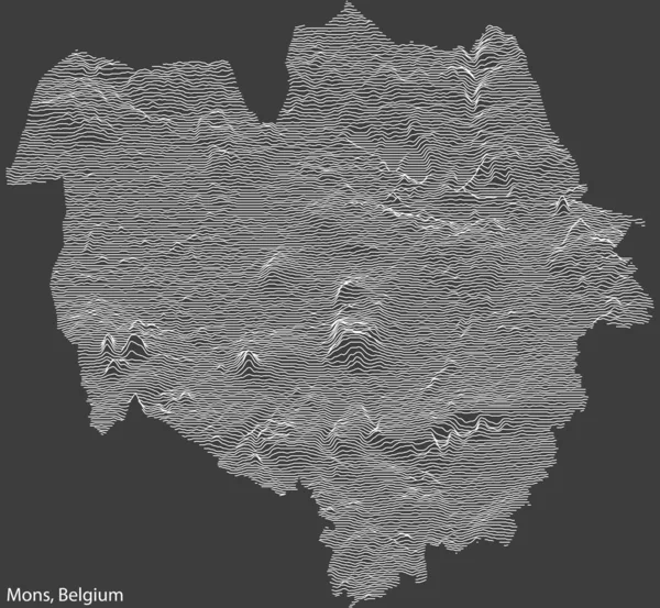 比利时Mons市地形分布图 带有坚实的等高线和年份背景上的名称标记 — 图库矢量图片