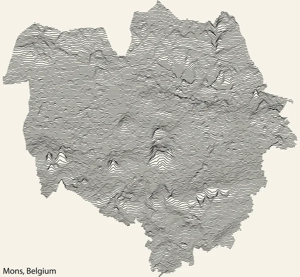 モンス市の地形図 固体輪郭線とヴィンテージの背景に名札付きベルギー — ストックベクタ