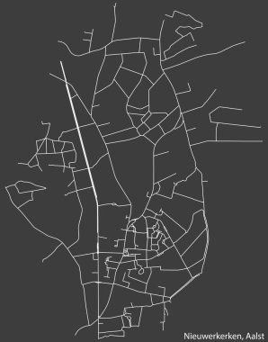 Belçika 'nın AALST kentinin NIEUWERKERKEN COMUNE haritasının ayrıntılı elle çizilmiş yol haritası ve sağlam arka plan üzerinde isim etiketi