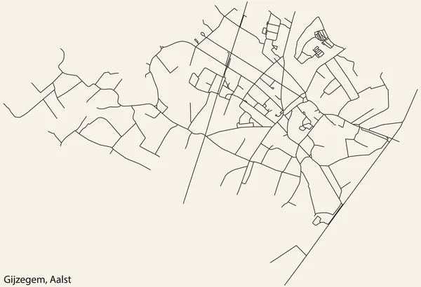 Detaillierte Handgezeichnete Straßenkarte Der Gijzegem Commune Der Belgischen Stadt Aalst — Stockvektor