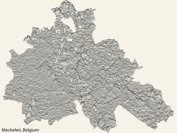 Topografische Reliëfkaart Van Stad Mechelen België Met Stevige Contourlijnen Naamplaatje — Stockvector