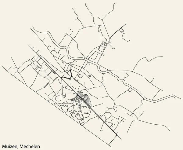 Belçika Nın Mechelen Kentinin Müzen Submunicipality Haritasının Ayrıntılı Elle Çizilmiş — Stok Vektör