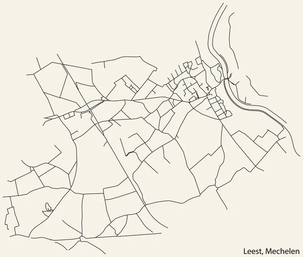 Detaillierter Handgezeichneter Stadtplan Der Leest Submunicipality Der Belgischen Stadt Mechelen — Stockvektor