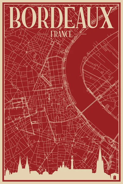 法国巴黎市中心的红色手绘框架海报 带有醒目的古城天际线和字体 — 图库矢量图片