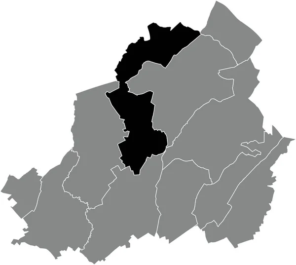ベルギー Louvireの灰色の行政地図内のHoudeng Aimeriesコミュニティの黒いフラットブランクハイライトされた場所マップ — ストックベクタ
