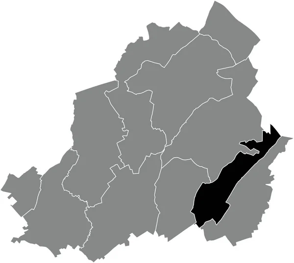 比利时La Louvire灰色行政地图内Haine Saint Paul Municipality的黑色平面醒目空白位置图 — 图库矢量图片
