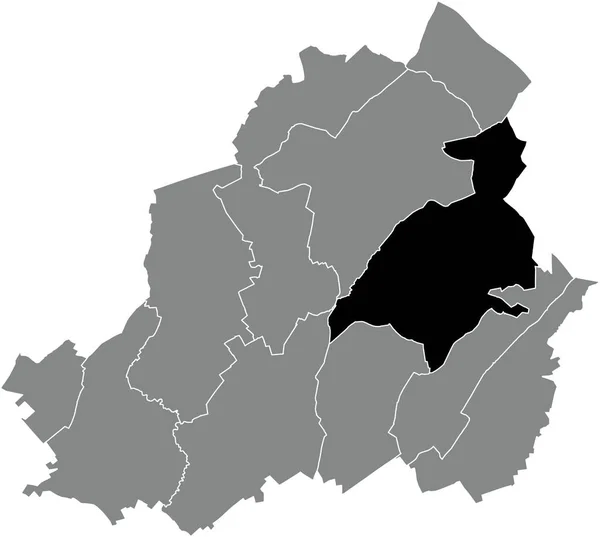 比利时La Louvire灰色行政地图内La Louvire Municipality的黑色平面醒目空白位置图 — 图库矢量图片