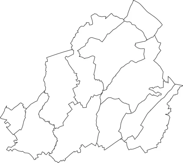 Louvire白色平面矢量行政地图 比利时 其城市有黑色边界线 — 图库矢量图片