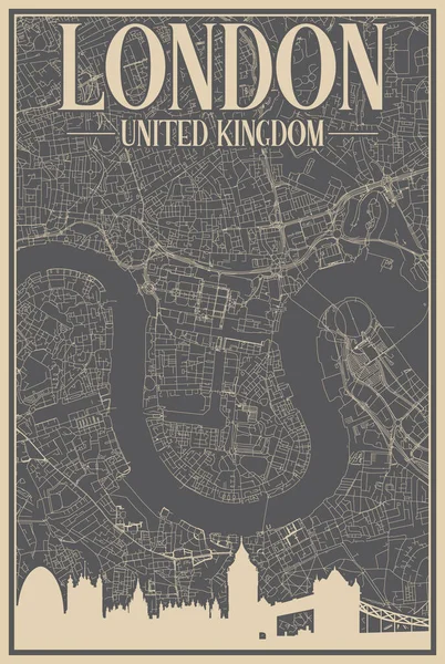 Cartaz Emoldurado Colorido Desenhado Mão Centro Londres Reino Unido Com — Vetor de Stock