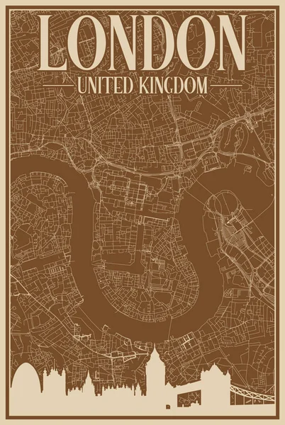 Buntes Handgezeichnetes Gerahmtes Plakat Der Innenstadt Von London Vereinigtes Königreich — Stockvektor