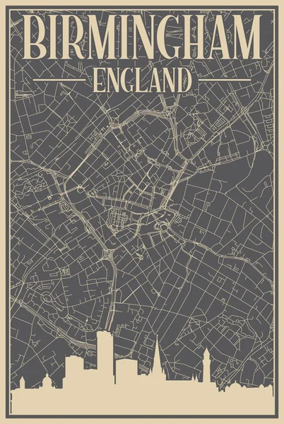 Красочный Плакат Рамке Центра Города Birmingham United Kingdom Выделенным Винтажным — стоковый вектор