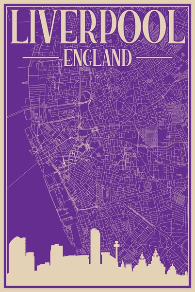 Şehir Merkezindeki Liverpool Renkli Yapımı Çerçeveli Posteri Vurgulanmış Klasik Şehir — Stok Vektör