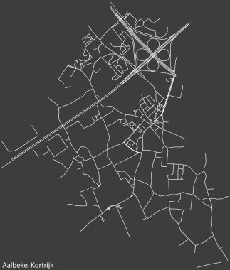 Belçika 'nın KORTRIJK kentinin AALBEKE MÜZİPALİTESİ' nin elle çizilmiş yol haritası ve sağlam arka plan üzerinde isim etiketi