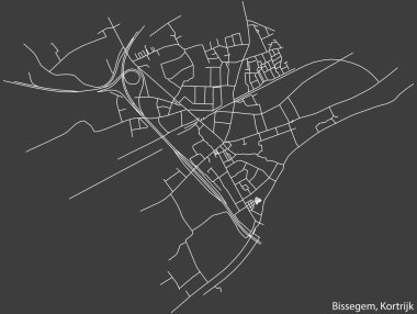 Belçika 'nın KORTRIJK kentinin BISSEGEM MÜZİPALİTESİ' nin elle çizilmiş yol haritası ve sağlam arka plan üzerinde isim etiketi