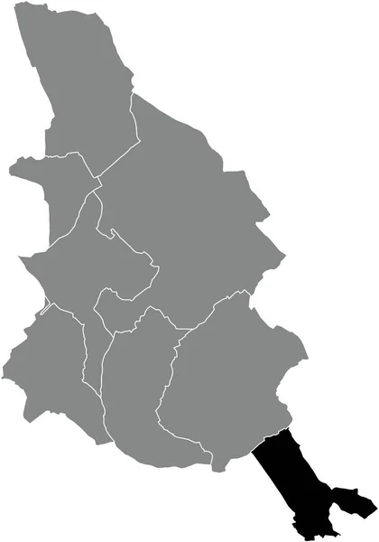 比利时Kortrijk灰色行政地图内Kooigem Municipality的黑色平面突出显示空白位置图 — 图库矢量图片