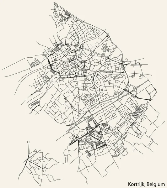 Dettagliata Cartina Stradale Urbana Disegnata Mano Della Municipalità Kortrijk Della — Vettoriale Stock