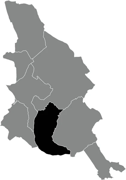比利时Kortrijk灰色行政地图内的Rollegem Municipality黑色平面醒目空白位置图 — 图库矢量图片