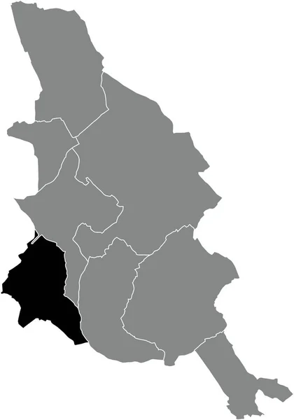 ベルギーのKortrijkの灰色の行政地図の中にあるAalbeke Municipalityの黒いフラットブランクハイライトされた場所マップ — ストックベクタ