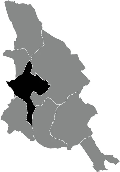 ベルギーのKortrijkの灰色の行政地図の中にあるマルケ コミュニティの黒い平たい空のハイライトされた場所の地図 — ストックベクタ