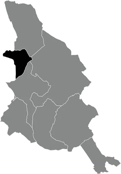 ベルギーのKortrijkの灰色の行政地図の中にあるBissegem Municipalityの黒いフラットブランクハイライトされた場所マップ — ストックベクタ