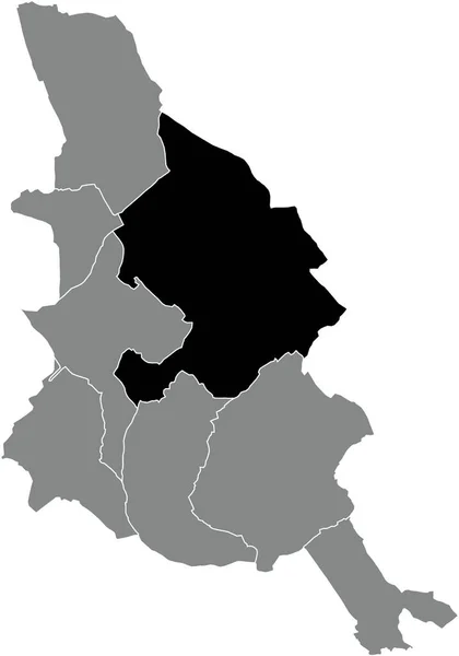比利时Kortrijk灰色行政地图内的Kortrijk Municipality黑色平面突出显示空白位置图 — 图库矢量图片