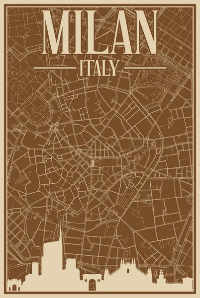 Cartel Colorido Dibujado Mano Enmarcado Del Centro Milán Italia Con — Archivo Imágenes Vectoriales