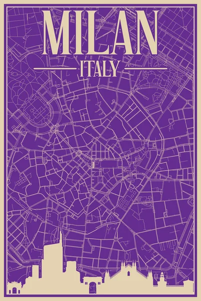 Постер Кольоровими Обрамленими Картинками Центрі Мілан Італія Виділеним Вінтажним Міським — стоковий вектор