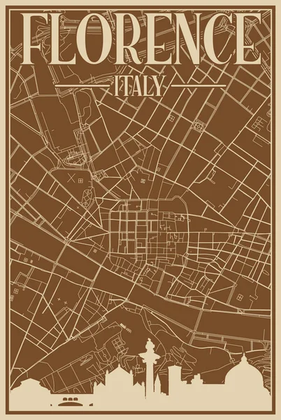 Colorato Poster Incorniciato Mano Del Centro Firenze Italia Con Skyline — Vettoriale Stock