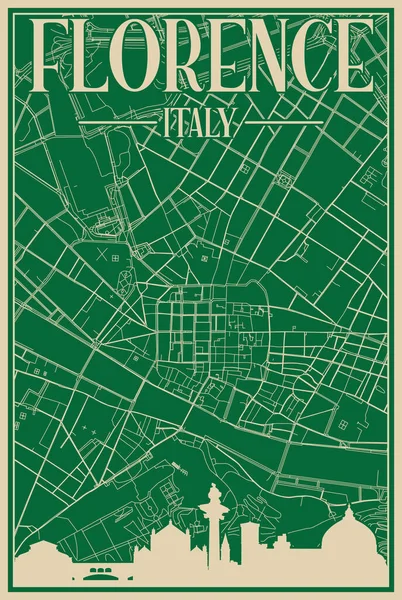Florence Italy Merkezinin Renkli Yapımı Çerçeveli Posteri Vurgulanmış Klasik Şehir — Stok Vektör