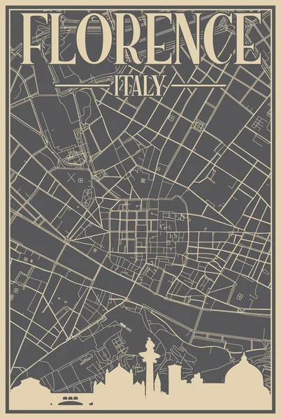Florence Italy Merkezinin Renkli Yapımı Çerçeveli Posteri Vurgulanmış Klasik Şehir — Stok Vektör