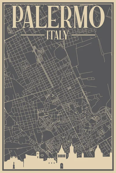 Kleurrijke Met Hand Getekend Poster Van Binnenstad Palermo Italië Met — Stockvector