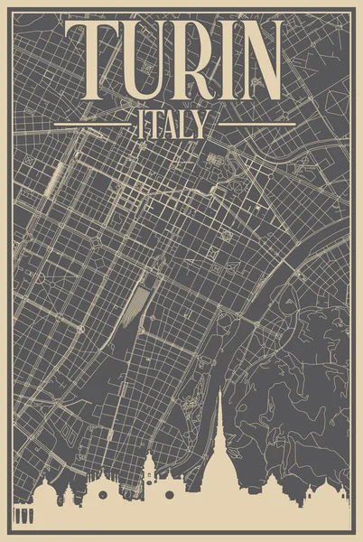 Şehir Merkezindeki Turin Renkli Yapımı Çerçeveli Posteri Talya Vurgulanmış Klasik — Stok Vektör