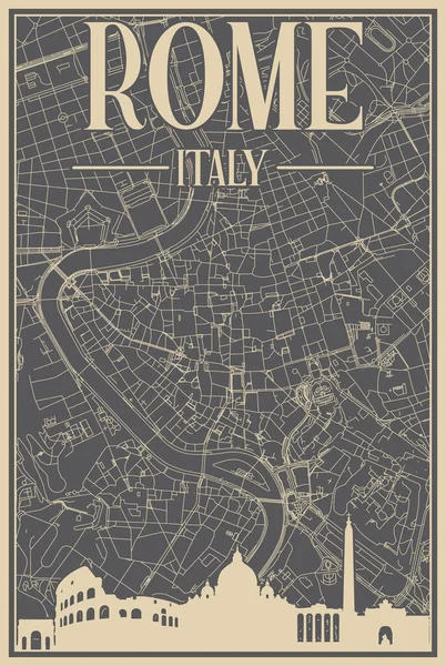 Πολύχρωμη Ζωγραφισμένη Στο Χέρι Αφίσα Του Κέντρου Της Ρώμης Ιταλια — Διανυσματικό Αρχείο