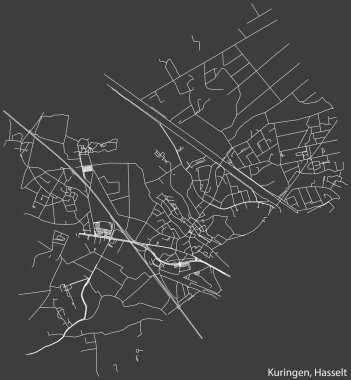 Belçika 'nın HASSELT kentinin KURINGEN MÜZİPALİTESİ' nin elle çizilmiş yol haritası ve sağlam arka plan üzerinde isim etiketi