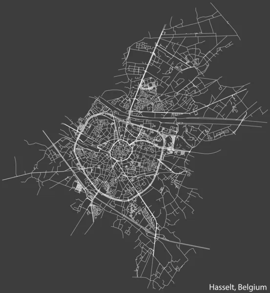 stock vector Detailed hand-drawn navigational urban street roads map of the HASSELT MUNICIPALITY of the Belgian city of HASSELT, Belgium with vivid road lines and name tag on solid background