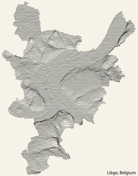 ビンテージの背景にしっかりとした輪郭線と名前のタグを持つベルギーのリージュ市の地形救済マップ — ストックベクタ