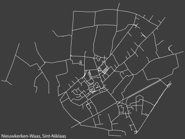 Belçika 'nın SINT-NIKLAAS kentinin NIEUWKERKEN-WAAS MÜZİPALİTESİ' nin elle çizilmiş yol haritası ve sağlam arka plan üzerinde isim etiketi