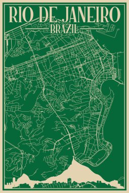 RIO de JANEIRO, BRAZIL 'in renkli el yapımı çerçeveli posteri, vurgulanmış klasik şehir silueti ve harfleri
