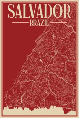 Şehir merkezindeki SALVADOR, BRAZIL 'in renkli el yapımı çerçeveli posteri, vurgulanmış klasik şehir silueti ve harfleri