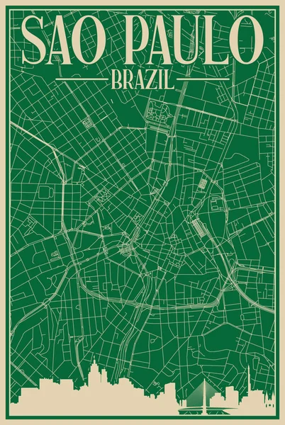 Колоритний Постер Ручним Малюнком Центрі Сао Пауло Бразилія Виділеним Вінтажним — стоковий вектор