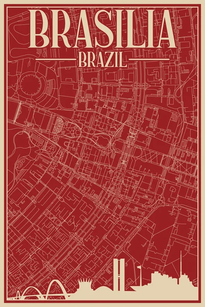 Cartaz Emoldurado Colorido Desenhado Mão Centro Cidade Brasilia Brasil Com —  Vetores de Stock