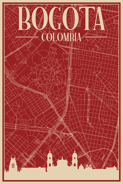 Colorato Poster Incorniciato Mano Del Centro Bogota Colombia Con Skyline — Vettoriale Stock