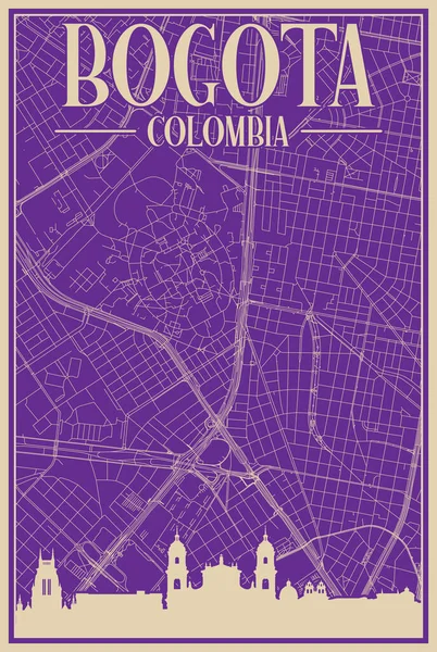 Colorful Hand Drawn Framed Poster Downtown Bogota Colombia Highlighted Vintage — Stock Vector
