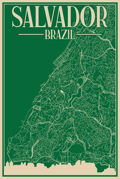 Красочный Обрамленный Вручную Плакат Центра Города Салвадор Бразиль Выделенным Винтажным — стоковый вектор