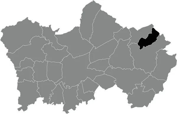 ブラックフラットブランクハイライト表示される場所トゥルネイ ベルギーの灰色の行政地図の中のThimougies自治体の地図 — ストックベクタ