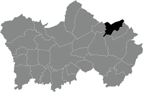 比利时陶勒奈灰色行政地图内的Quartes Municipality黑色扁平醒目空白位置图 — 图库矢量图片